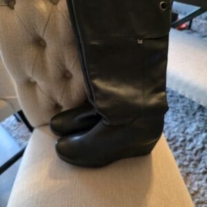 Elegant Black Women's Wedge Knee High Boots 9M